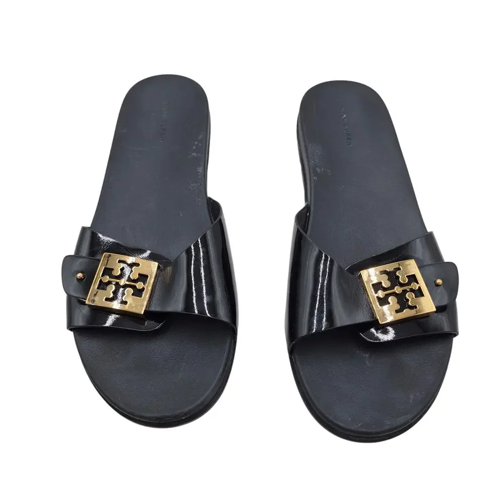 Tory Burch Women's Mellow Buckle Slides slip on black leather women's size 11